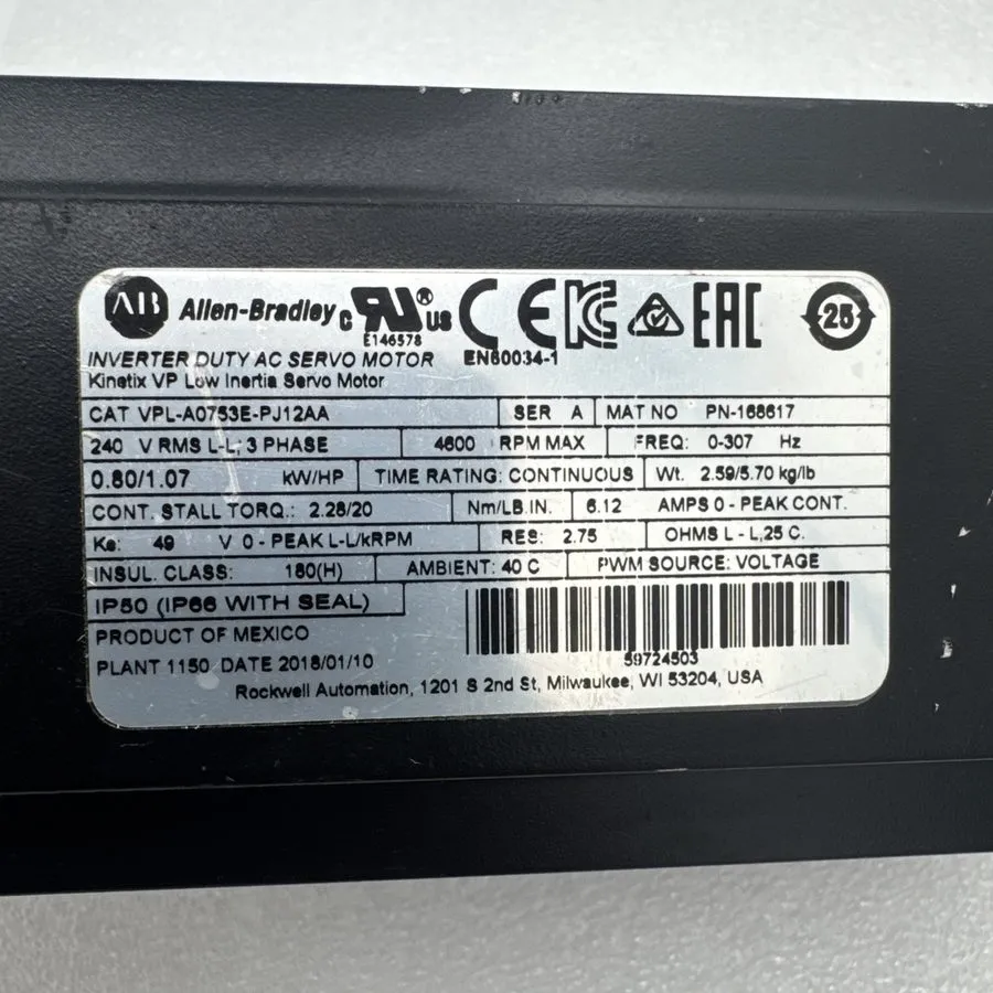Серводвигатель Allen Bradley VPL-A0753E-PJ12AA Series A Kinetix VP Servo Motor
