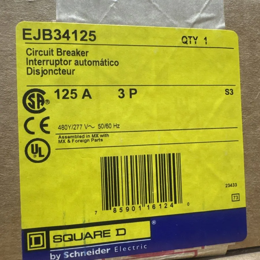 Автоматический выключатель Square D EJB34125 3p 480v 125a 65k NF Bolt In Circuit