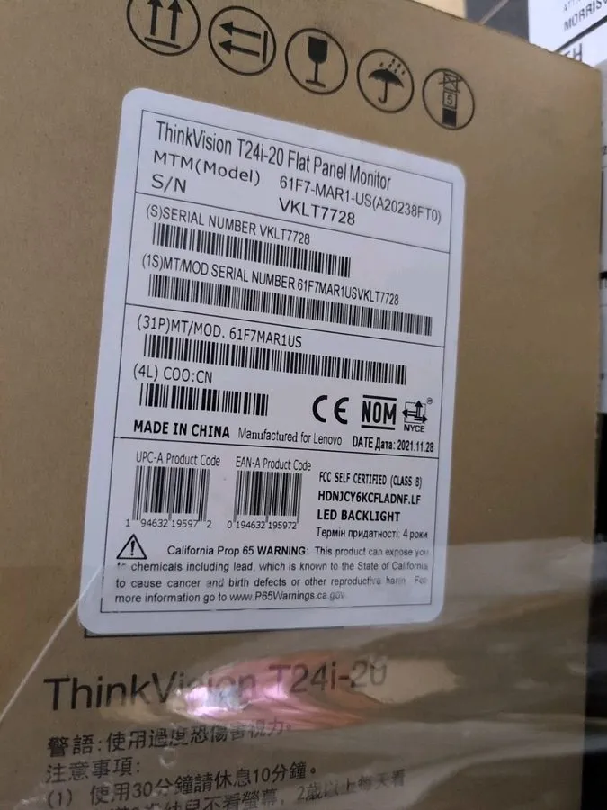 Монитор Lenovo ThinkVision T24i-20 23.8" 1920x1080 Flat Panel Monitor LED