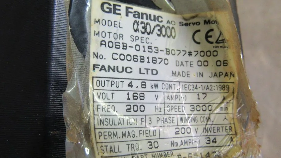 Серводвигатель Fanuc A06B-0153-B075#7008 AC Servo Motor A30/3000 4.8kW 168V 3000