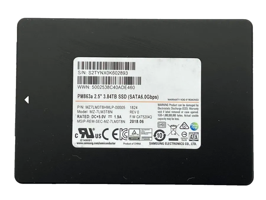 SSD-накопитель Samsung PM863a 3.84TB 2.5" SSD SATA III Hard Drive MZ-7LM3T8N MZ7