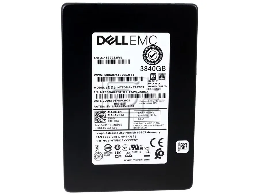 SSD-накопитель Dell 4H1RX Micron MTFDDAK3T8TDT-1AW16ABDA 5300 MAX 3.84TB 2 6Gbps — фото лота 1