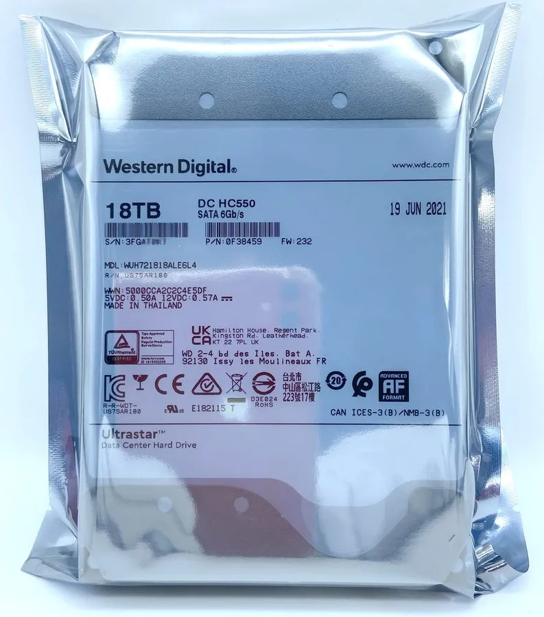 Жёсткий диск Western Digital Ultrastar DC HC550 18TB 7200RPM SATA 3.5" HDD WUH72
