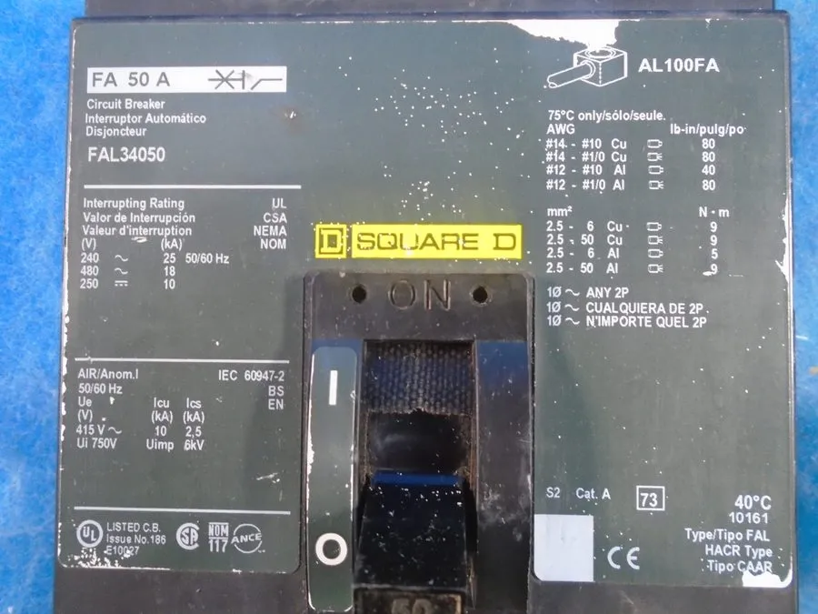 Автоматический выключатель Square D FAL34050 50A 3-Pole 480V Circuit Breaker FA