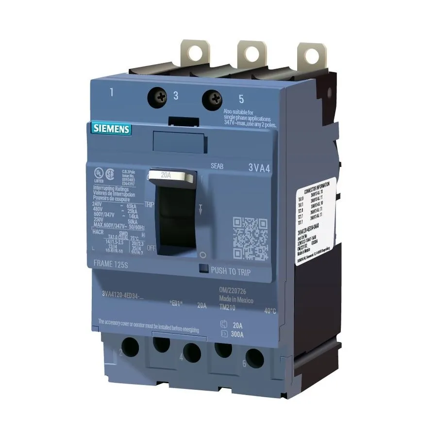 Автоматический выключатель SIEMENS 3VA4120-6ED34-0AA0 Molded Case Circuit Breake