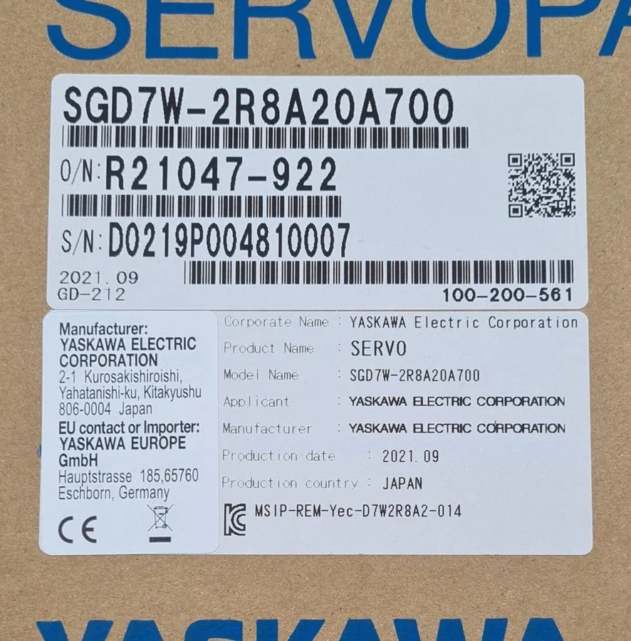 Сервопривод YASKAWA SERVOPACK SERVO SGD7W-2R8A20A 700 Servo Driver 200V