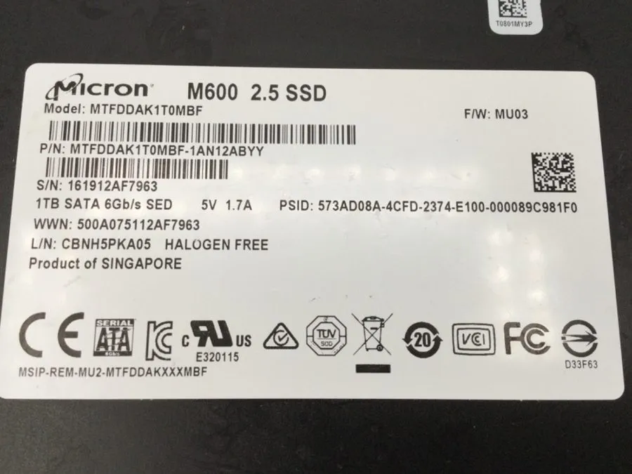 SSD-накопитель Micron M600 1TB MTFDDAK1T0MBF-1AN12ABYY 2.5” SSD SATA III Wiped — фото лота 1