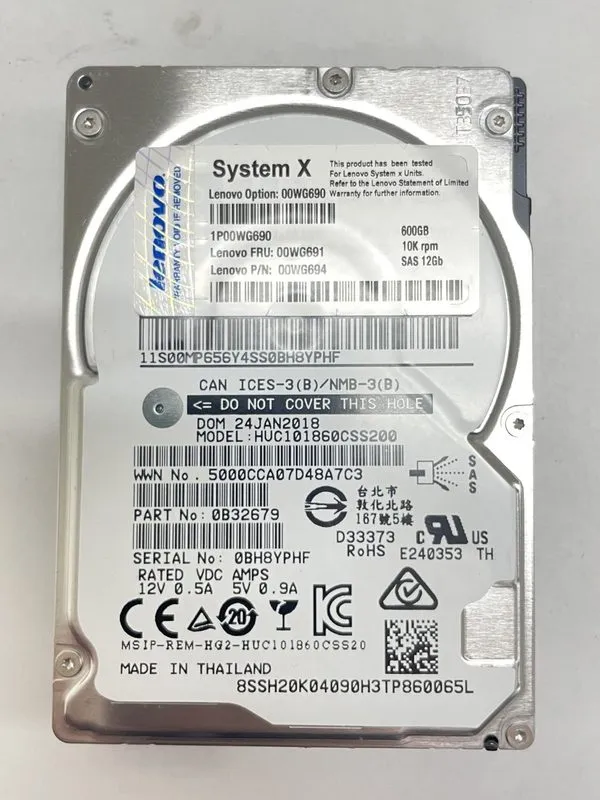 Жёсткий диск 00WG691 00WG690 Lenovo 600GB 10K SAS 12Gbps 2.5 SFF G3HS X3650 M5 H