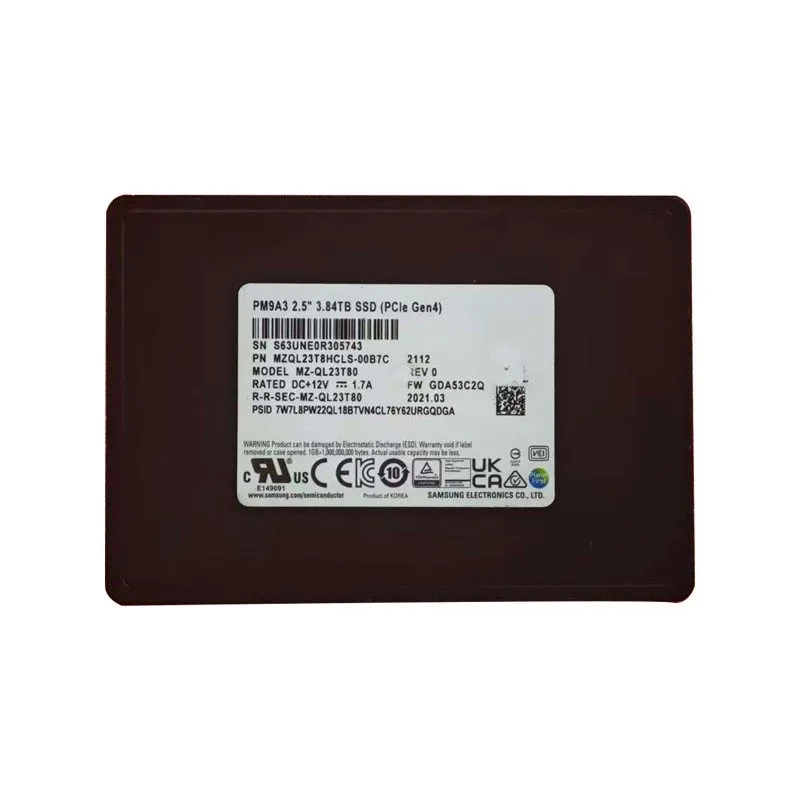 SSD-накопитель Samsung PM9A3 3.84T U.2 NVMe PCIE 4.0 Gen4 MZQL23T8HCLS-00B7C 00A
