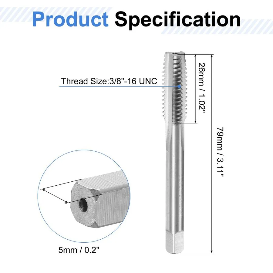 Режущий инструмент Hand Tap Set 3/8"-16 UNC Taper/Plug/Bottom Thread Tapping Too