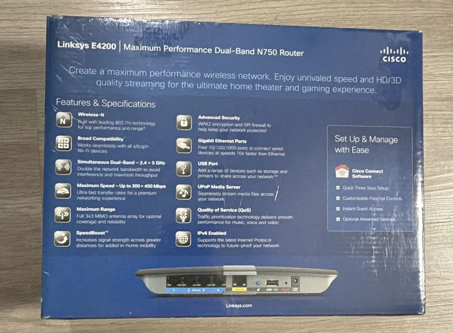 Маршрутизатор Cisco Linksys E4200 N750 4-Port Gigabit Wireless N Router, No Pwr 