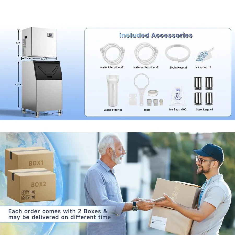 Льдогенератор 550LB/24H Commercial Ice Maker Machine Extra Large Storage Bin, Au