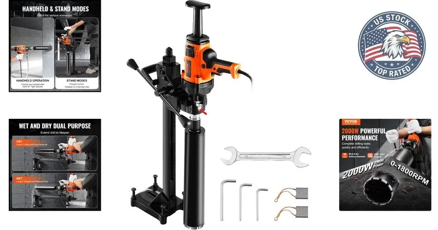 Оборудование 2000W Diamond Core Drill 0.8-6.3in, Handheld & Stand Use