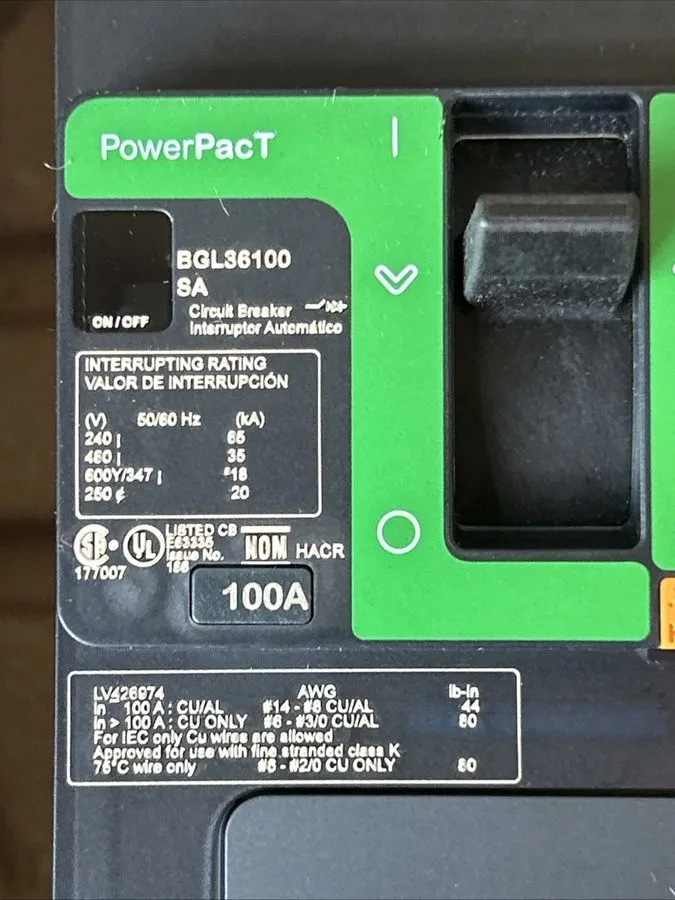 Автоматический выключатель Square D BGL36100 Circuit Breaker Power Pact 3P 100A  — фото лота 1