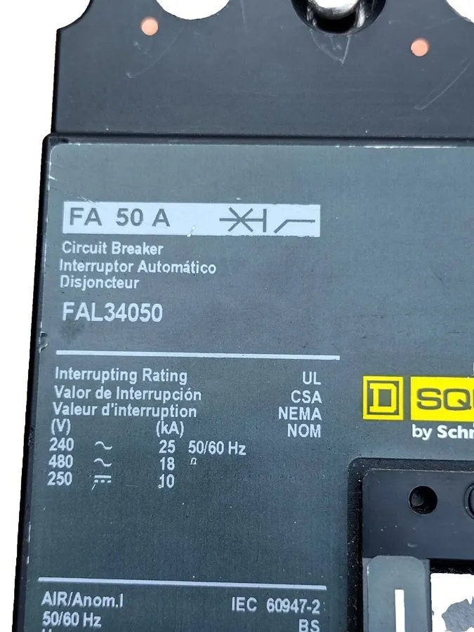 Автоматический выключатель Square D FAL34050 50A 3-Pole 480V Circuit Breaker FA  — фото лота 1