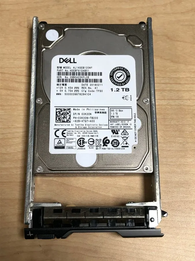 Сервер Dell 03K30N AL14SEB120NY 1.2TB 10K SAS 12Gbps 2.5" Server HDD,90%+Health