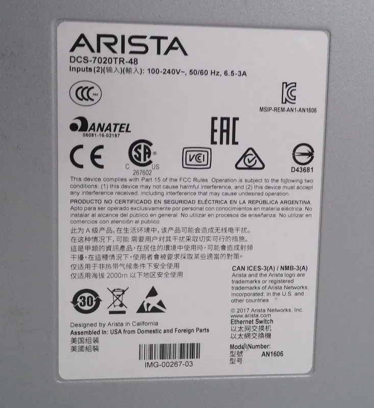 Коммутатор Arista 7020TR-48-R 48-Port Gigabit L3 Switch + 6x 10Gb SFP — фото лота 2