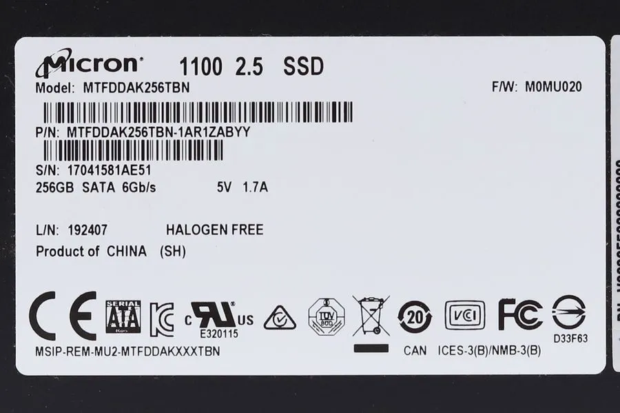 SSD-накопитель Micron 1100 256GB SATA 6Gb/s 2.5 in Enterprise SSD MTFDDAK256TBN-
