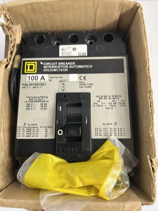 Автоматический выключатель SQUARE D FAL341001021 FAL 3P 480V 100 AMP SHUNT TRIP 