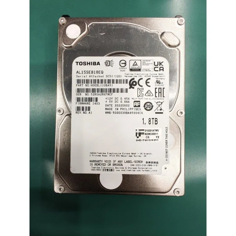 Сервер Toshiba 1.8TB 10K SAS 2.5" 12Gbps 12GB HARD DRIVE Dell HP Server AL15SEB1