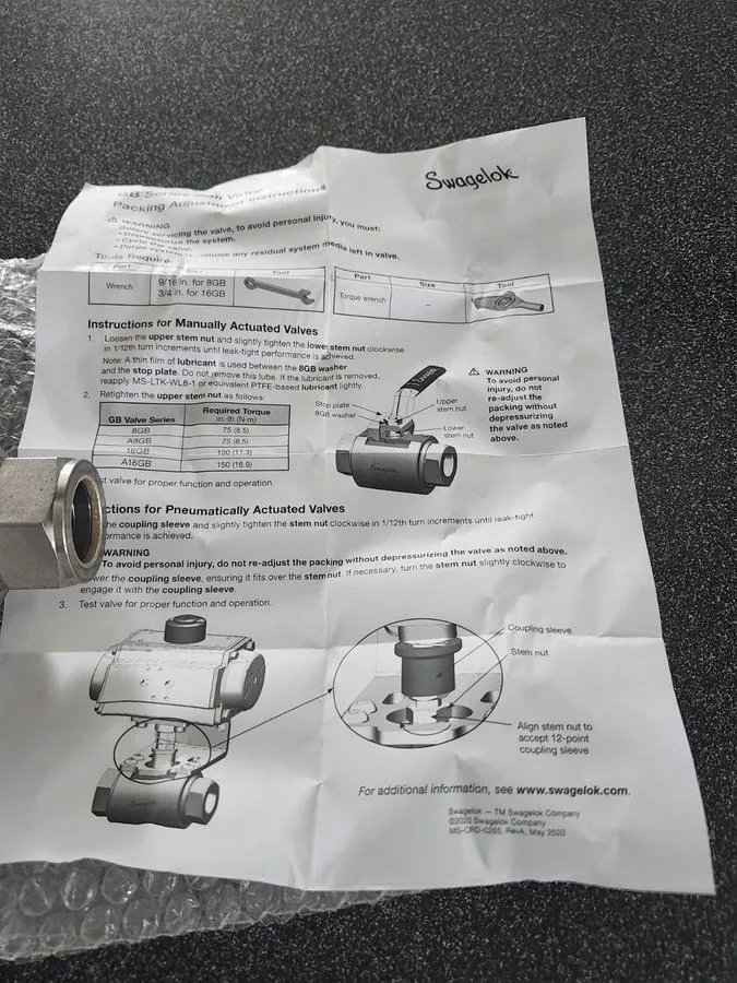Клапан Swagelok SS 16GBS16 316 Stainless 4700 psi BALL VALVE 1" Compression — фото лота 2