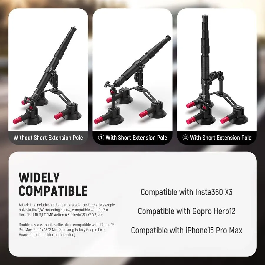 Вакуумная присоска Camolo 3-Suction Cup Car Triple Mount w/ 43" Adjustable Pole  — фото лота 2