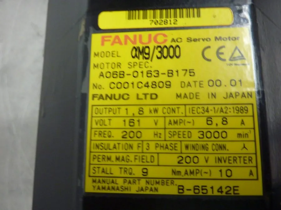 Серводвигатель REPAIRED FANUC A06B-0163-B175 AC SERVO MOTOR 1.8kW 3000RPM — фото лота 1