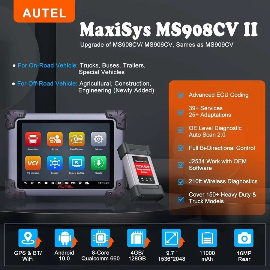 Диагностический сканер 2026 Autel MaxiSys MS908CV II Professional Heavy Duty Sca