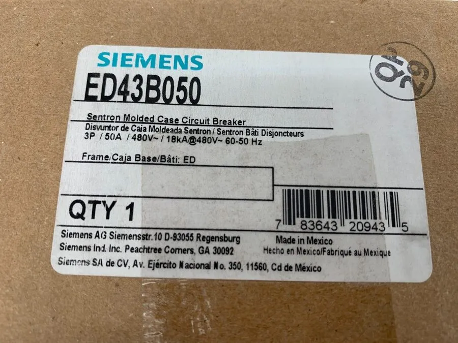 Автоматический выключатель Siemens ED43B050 Sentron Series Circuit Breaker 50A 3
