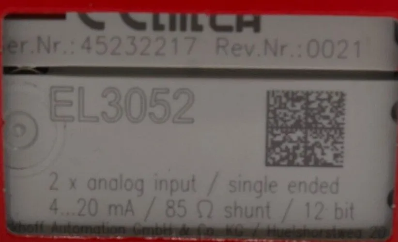 Модуль ввода-вывода EL3052 Beckhoff Ethercat Terminal, 2-Channel, 4-20mA