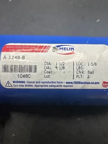 Режущий инструмент Melin A-3248-B Carbide Ball End Mill 1-1/2" DIA 4FL 1" LOC 4- — фото лота 2