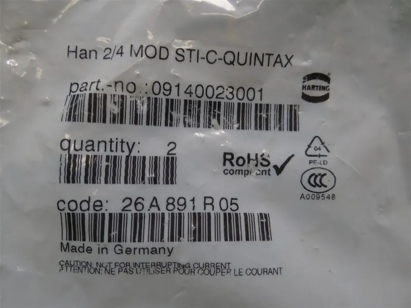 Разъём Harting Han MOD STI-C-QUINTAX 2-Position Male Heavy Duty Connector 091400 — фото лота 2
