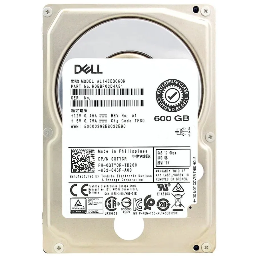 Жёсткий диск 0453KG DELL 453KG AL14SEB060N 600GB 10K SAS 12Gbps 2.5" HDD Hard Dr