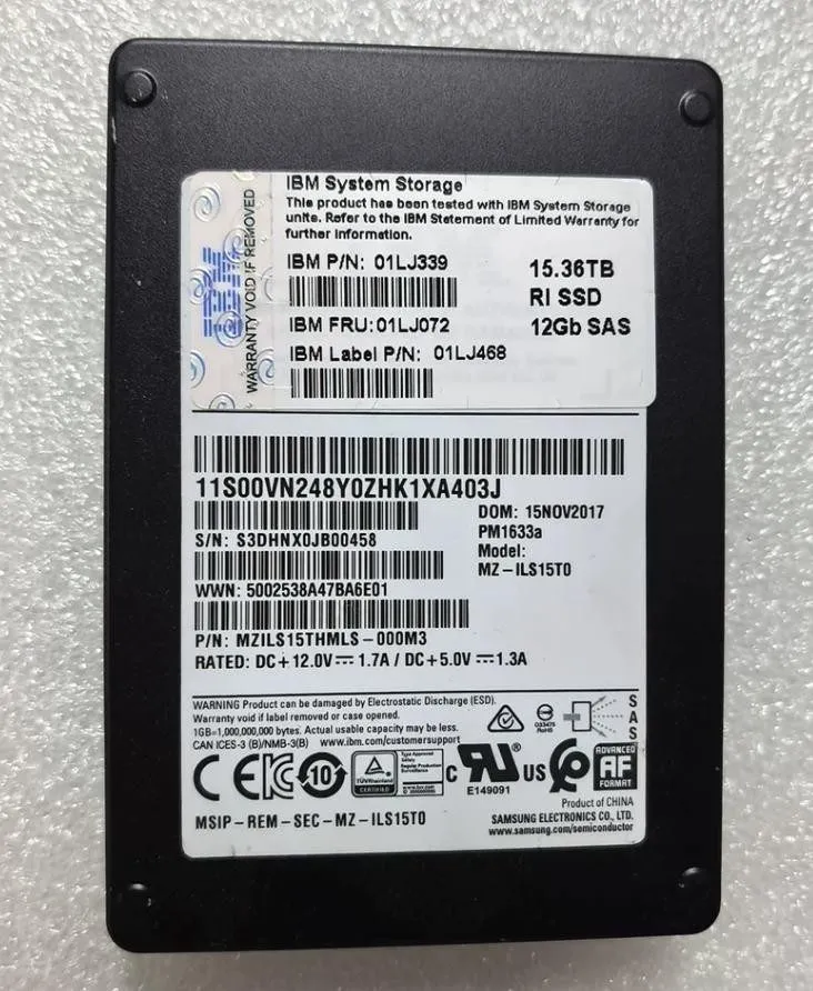 SSD-накопитель IBM Samsung PM1633A 15.36TB SSD SAS 12Gb/s MZ-ILS15THMLS-000M3 10