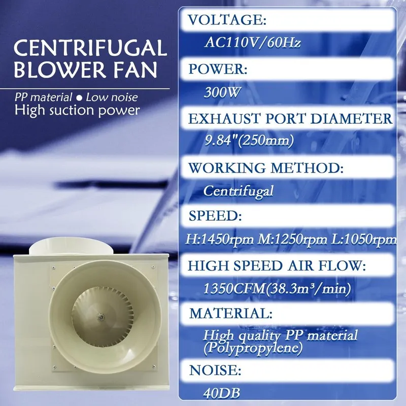 Вентилятор Fume Hood Blowers PP250 Laboratory Centrifugal Fan 1350CFM Centrifuga — фото лота 1