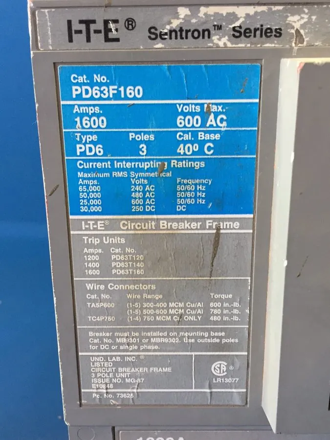 Автоматический выключатель Siemens PD63F160 Sentron Series Circuit Breaker 1600A