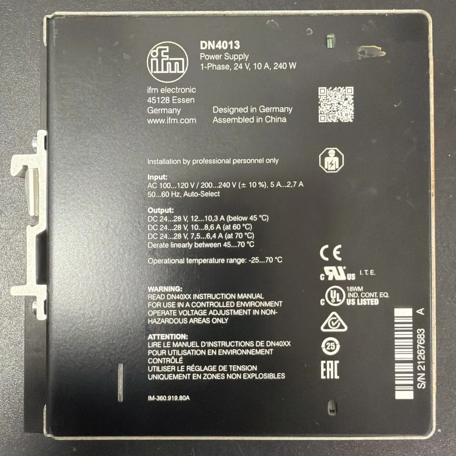 Блок питания IFM Power Supply 24V DC 10A 240W Single Phase DIN Rail Industrial S