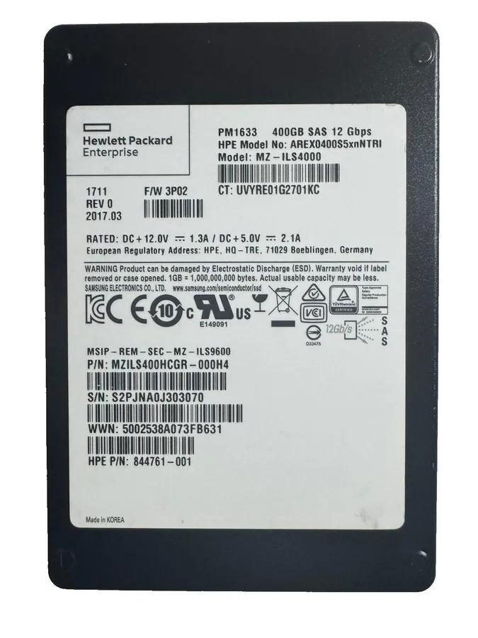 SSD-накопитель HPE SAMSUNG PM1633 920GB 2.5" SAS SSD 12Gbps/512b/s/ /Great Healt