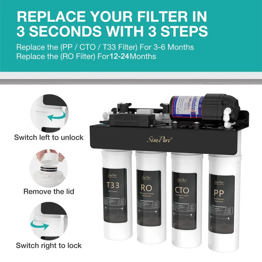Насос SimPure 400GPD 8-Stage UV Reverse Osmosis System Water Filter System+3 Fil — фото лота 2