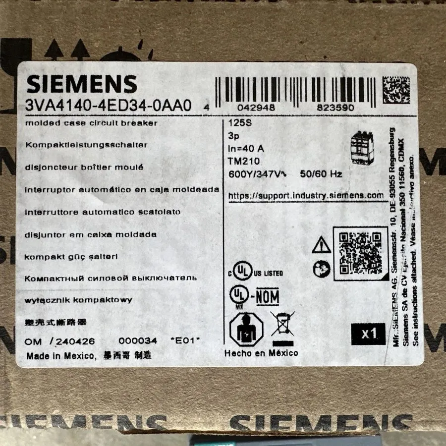 Автоматический выключатель Siemens 3VA4140-4ED34-0AA0 Circuit Breaker 40A 600Vac