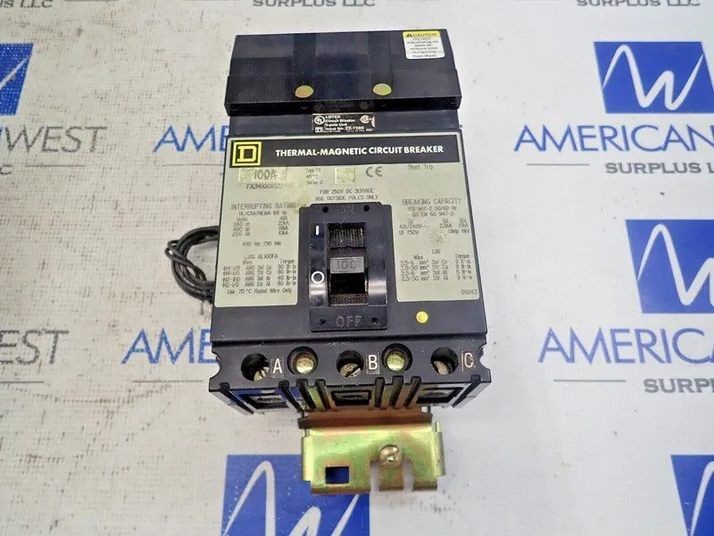 Автоматический выключатель Square D FA341001021 100 Amp 3 Pole 480V Circuit Brea