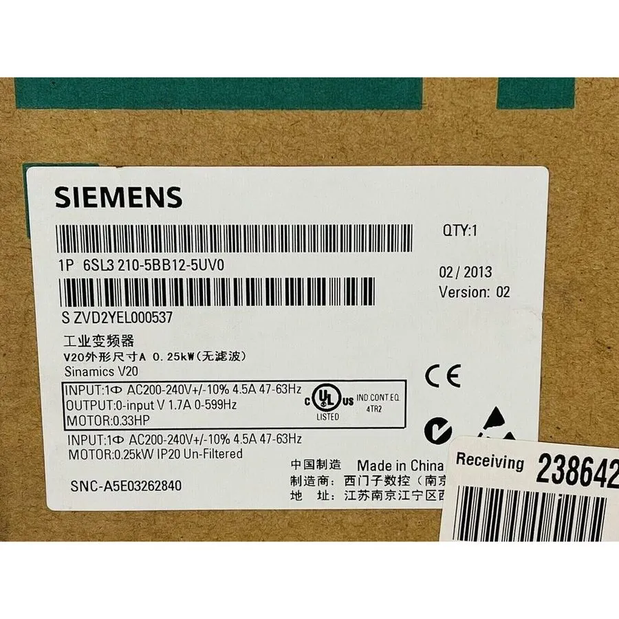 Частотный преобразователь Siemens sinamics v20 industry inverter 6sl3210-5bb12-5