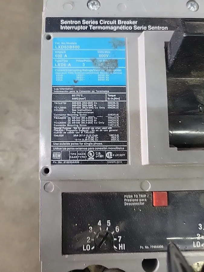 Автоматический выключатель Siemens Sentron LXD63B600 Main Breaker 600A 3-Pole 60