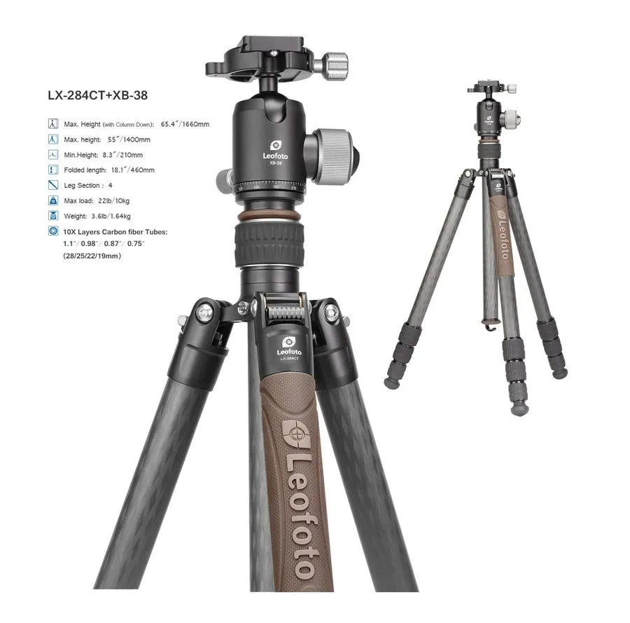 Оборудование видеонаблюдения Leofoto LX-284CT + XB-38 Reversible Travel Tripod w