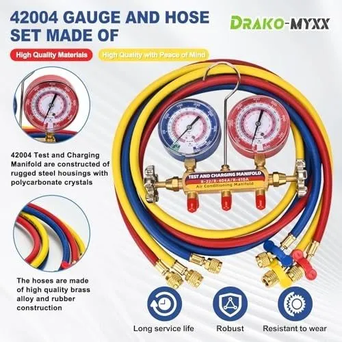 Манометрический коллектор Yellow Jacket HVAC 4-Valve Manifold Gauge Set w/ Hoses — фото лота 2
