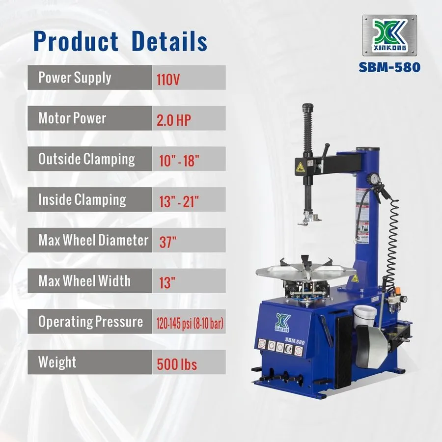 Шиномонтажный станок XK SBM580 Tire Changer Machine 2.0HP 10"-18" Rim 37" Wheel 
