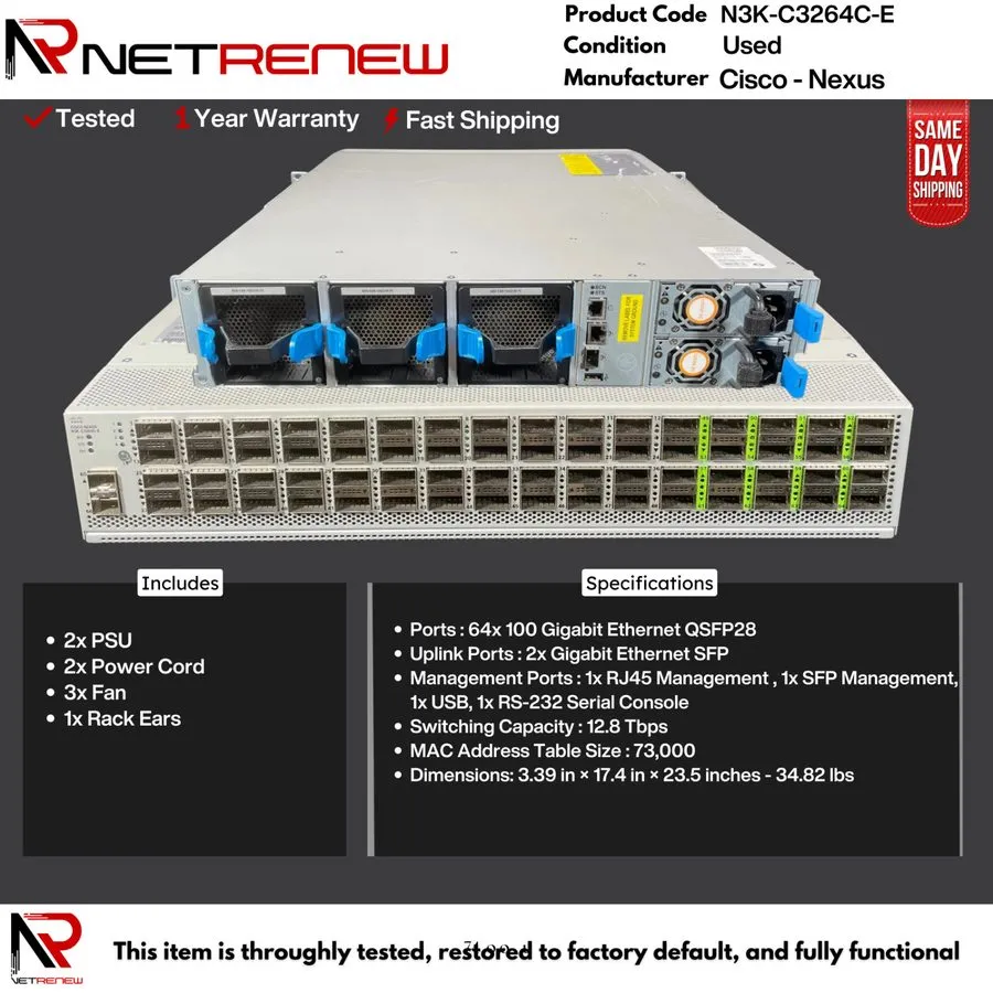 Коммутатор Nexus Cisco N3K-C3264C-E w/ 2x AC 64-Port 100GbE Switch