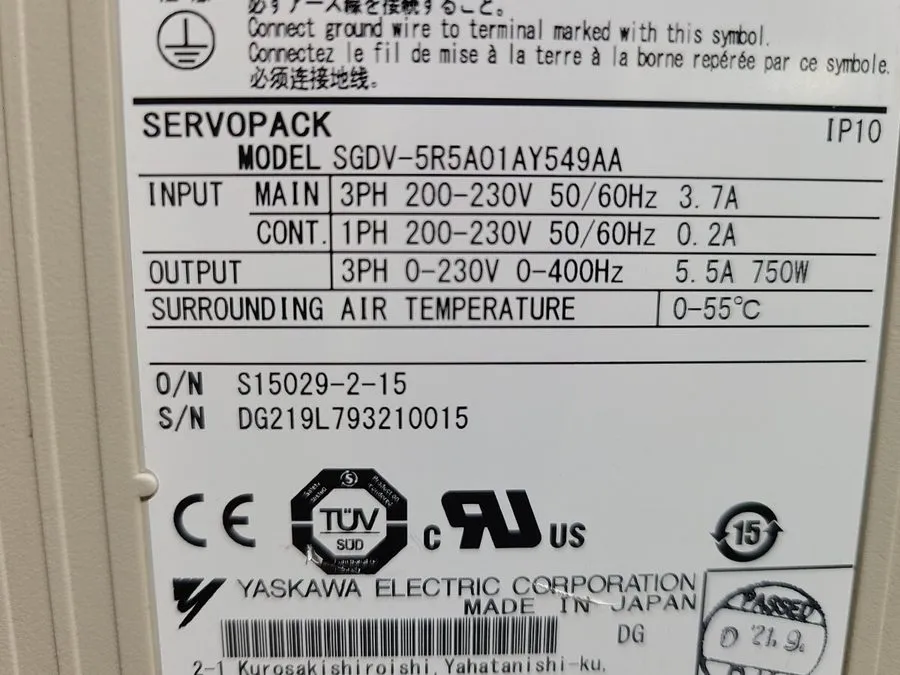 Сервопривод YASKAWA SGDV-5R5A01AY549AA Servo Pack Drive From Actual Machine