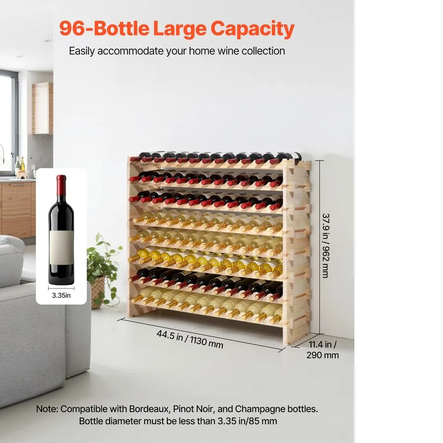 Стойка/шкаф Uimoso 96-Bottle 8-Tier Wooden Stackable Modular Wine Storage Rack S — фото лота 1
