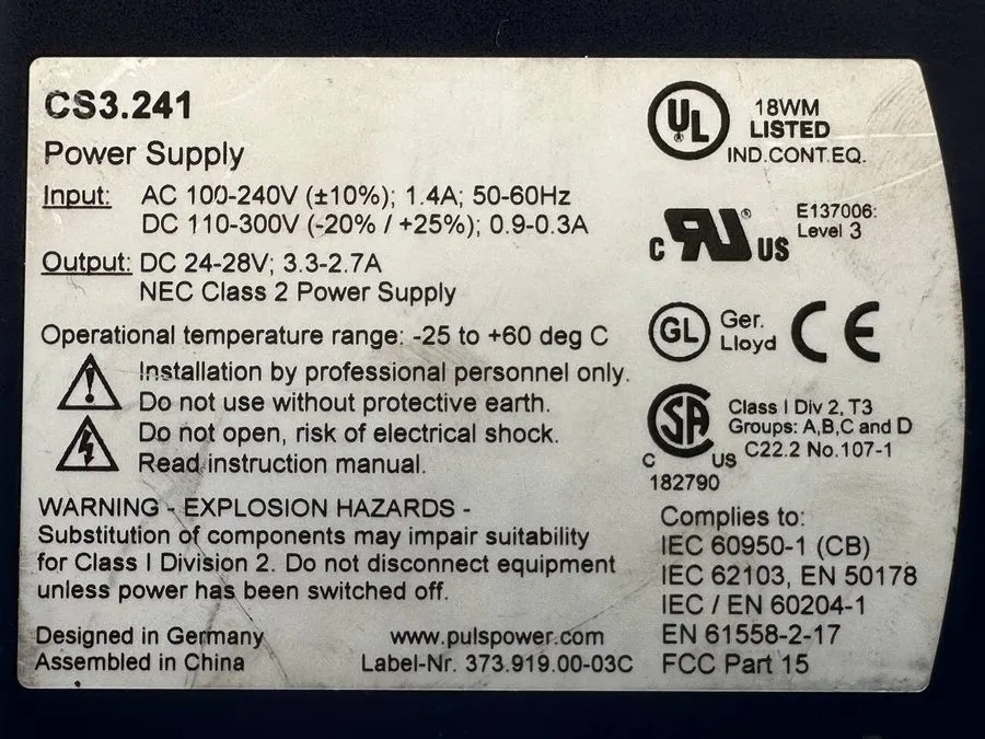 Блок питания Puls Cs3.241 Dc Power Supply, 100/240V Ac, 24/28V Dc, 80 W, 2.7 A, 